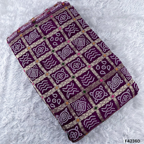 Zari Work Bandhani Print Dola Silk Fabric-F4236
